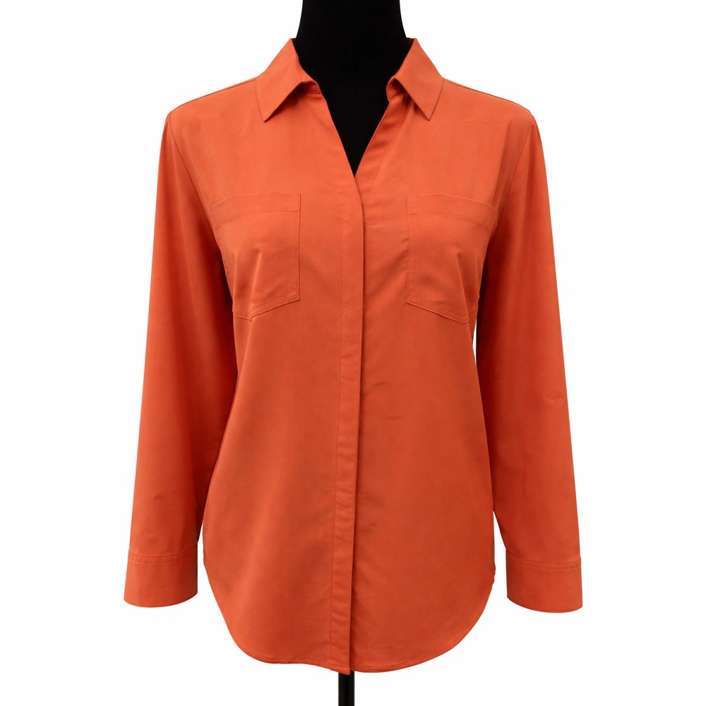 Chico's Womens Roll Tab Sleeve Button Down Collared Blouse Size 1 Orange Modal